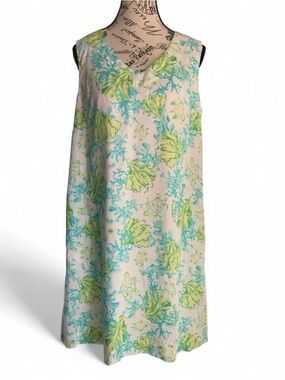 J Jill Love Linen Turtle and Seaweed Print Dress Petite Medium Coastal